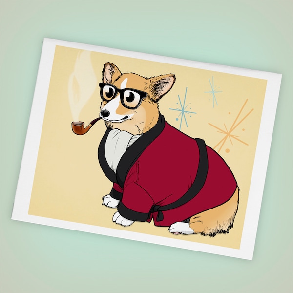 Welsh Corgi Dog Blank Greeting Card | Bob Corgman | 1950s Inspired | Midcentury Modern