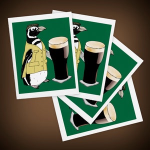 Lege wenskaarten pinguïn bier | Set van vier | Minikunst A2 formaat | Ik neem een pint | St. Patrick's Day