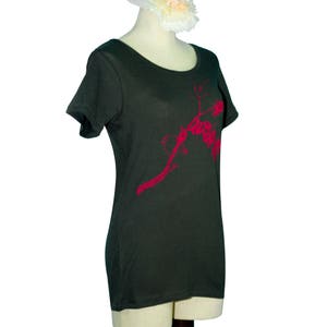 Bird and Blossoms Scoop Neck T-Shirt Organic Bamboo Black Graphic Tee image 3