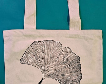 Ginkgo Leaf Organic Cotton Canvas Tote Bag | Large Size | Ready to Ship