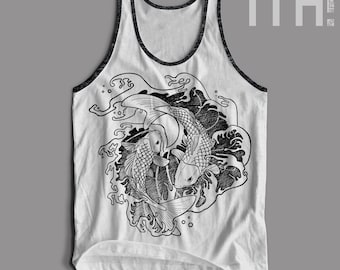 Fighting Koi Fish Tri-Blend Tank Top | Made-To-Order in USA | Gifts for Him or Her