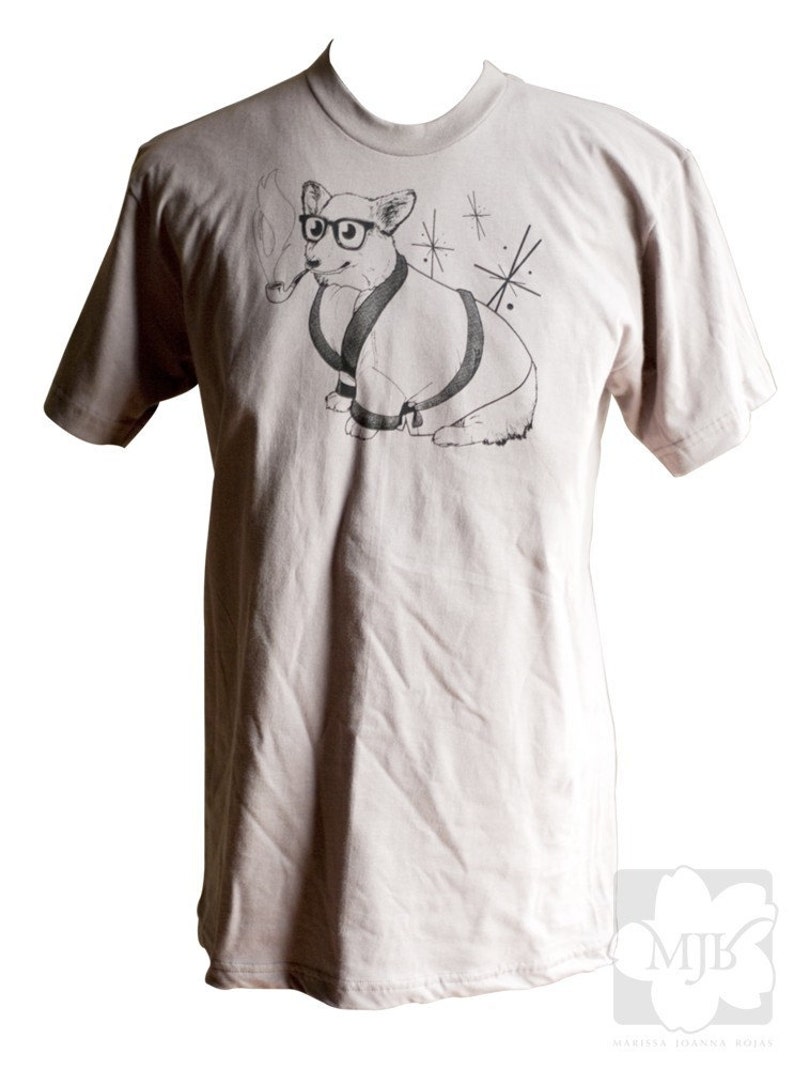 Retro Welsh Corgi Organic T-Shirt Cinder Grey Tee Bob Corgman Gifts for Dog Lovers Ready to Ship image 4