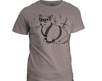 Camiseta retro de algodón orgánico con estampado de corgi galés, color gris ceniza / Tallas S, M, 2XL