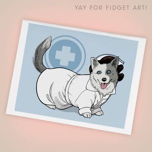 Tarjeta de felicitación en blanco de la década de 1950 con un perro Welsh Corgi (tamaño A2)