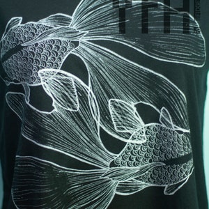 Japanese Goldfish Black Crop Top Handprinted T-Shirt Ready to Ship image 5