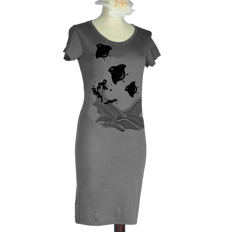 Japanese Chidori Bamboo T-Shirt Dress Screen Printed Hand Painted Made to Order image 1