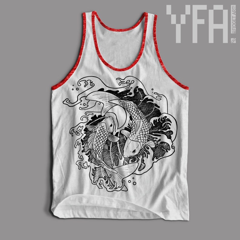 Fighting Koi Fish Tri-Blend Tank Top Made-To-Order in USA Gifts for Him or Her image 2