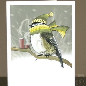 Chickadee Bird in Snowstorm Blank Greeting Cards | Set of Four | Size A2 Notecards zdjęcie 3
