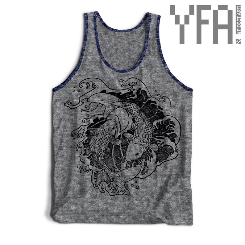 Fighting Koi Fish Tri-Blend Tank Top Made-To-Order in USA Gifts for Him or Her image 6