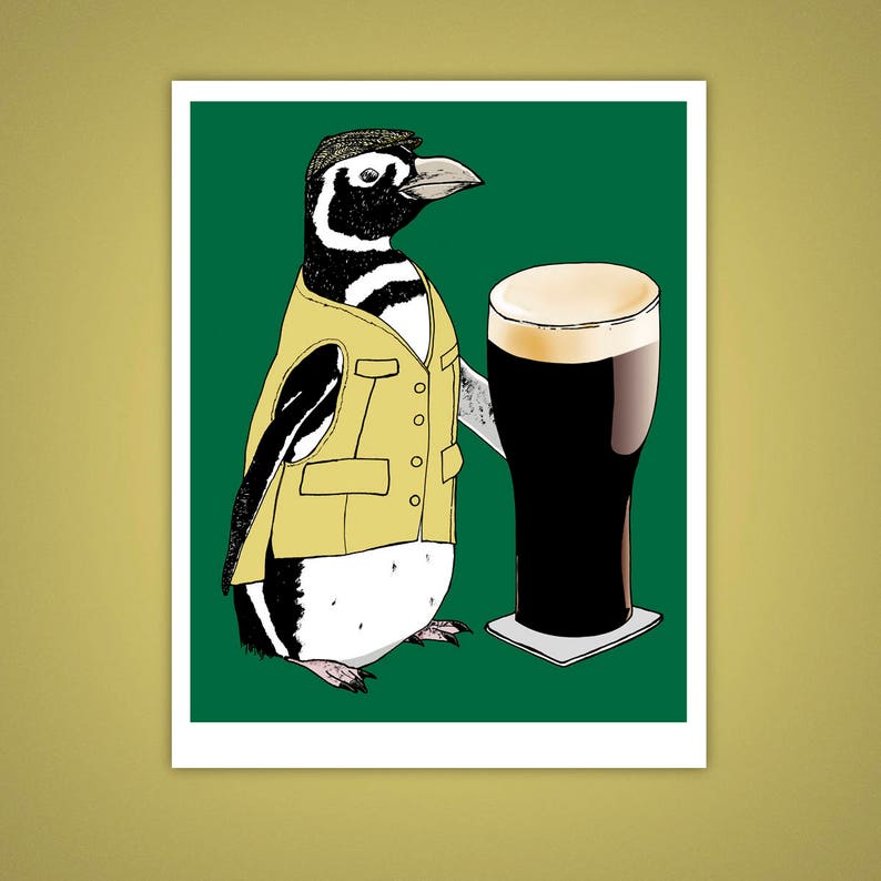 Beer Penguin 11x14 Giclee Illustration Print St. - Etsy