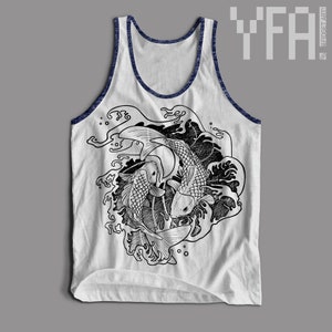 Fighting Koi Fish Tri-Blend Tank Top Made-To-Order in USA Gifts for Him or Her image 3