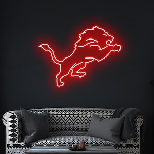 Letrero de neón de los Detroit Lions, letrero de neón LED, arte de pared de los Detroit Lions, regalo para fanáticos de los Detroit Lions, letrero con el logotipo del equipo de fútbol de los Lions, regalo para amantes del fútbol