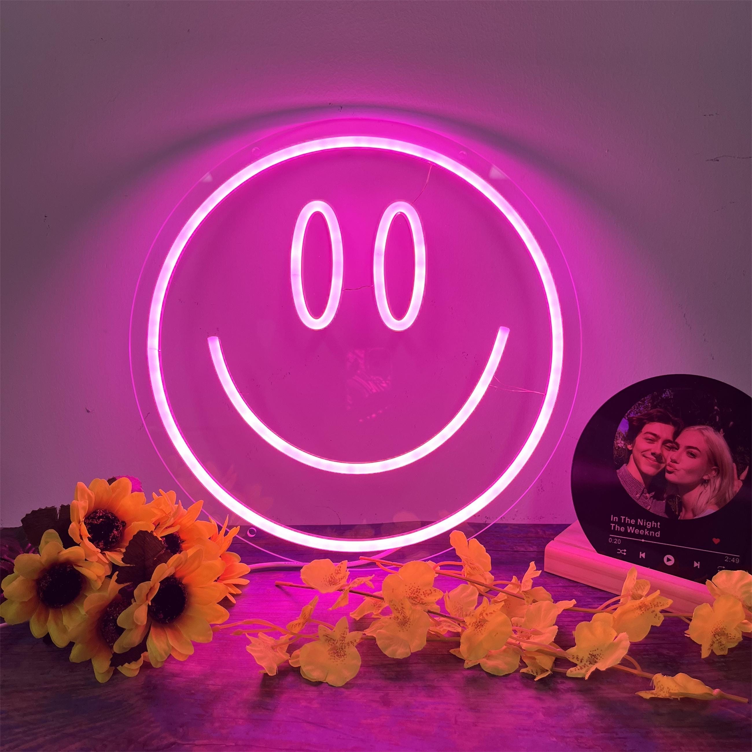 Insegna al neon con faccina sorridente, luce al neon a LED per decorazioni murali, insegna con faccia gialla per bambini, camera da letto, feste, bar, regali per decorazioni di nozze