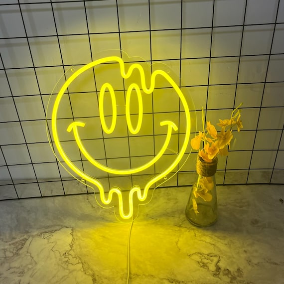 Smiley Face Neon LED Sign – Sunbeam Vintage Neon Yellow Smiley Face Graphic display picture 1