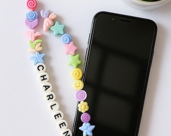 Custom Beaded Phone Charm – Personalized Name Strap, Kawaii Phone Lanyard, Tech Accessory Gift