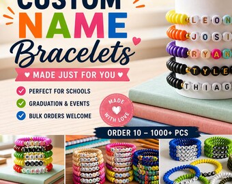 Pulseras escolares al por mayor con nombres personalizados / Regalos personalizados para clases y eventos estudiantiles