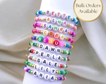 Beaded Bracelet Bulk | Custom Name Personalized | Colorful Handmade | Graduation Team Gift