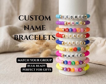 Heishi Clay Bead Bracelets Bulk Custom Names | Colorful Matching Set | Bridesmaid BFF Gift