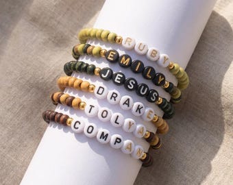 Wood Bead Bracelet | Personalized Name | Natural Eco Handmade | Birthday Gift for Him
