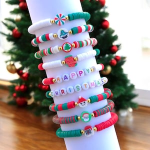 Personalisierte Weihnachten Bead Armbänder, benutzerdefinierte Name Masse Armbänder, Wichtelgeschenk, handgemachter Urlaub Schmuck, Team Geschenk