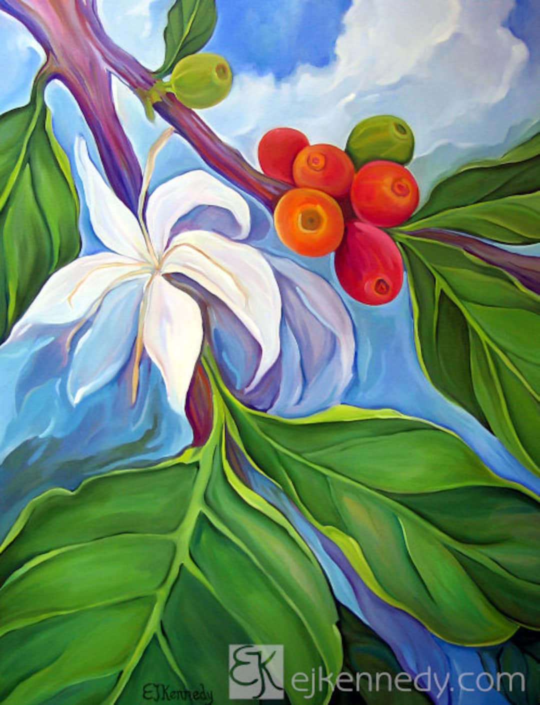 Coffee Plant - Matted 14 X 11 Print of Original Oil Painting by