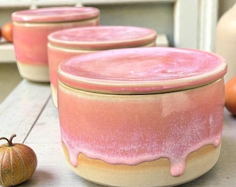 Butterdose aus Steinzeug | Französische Butterdose | rosa-verlaufende Glasur | Keramik Unikat