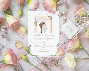 Flowers and Illustration Wedding Invitation Template, Printable Wedding Invitation, Wedding Invitation, Invitation Weeding