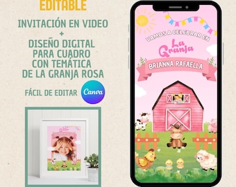 Editable farm birthday invitation. Pink farm animal birthday invitation, zenon farm birthday