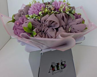 Floral Hijab Bouquet Gift: Pink Chiffon Scarf Set