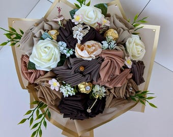 Brown Chiffon Hijab Bouquet: Handmade Floral Gift Set