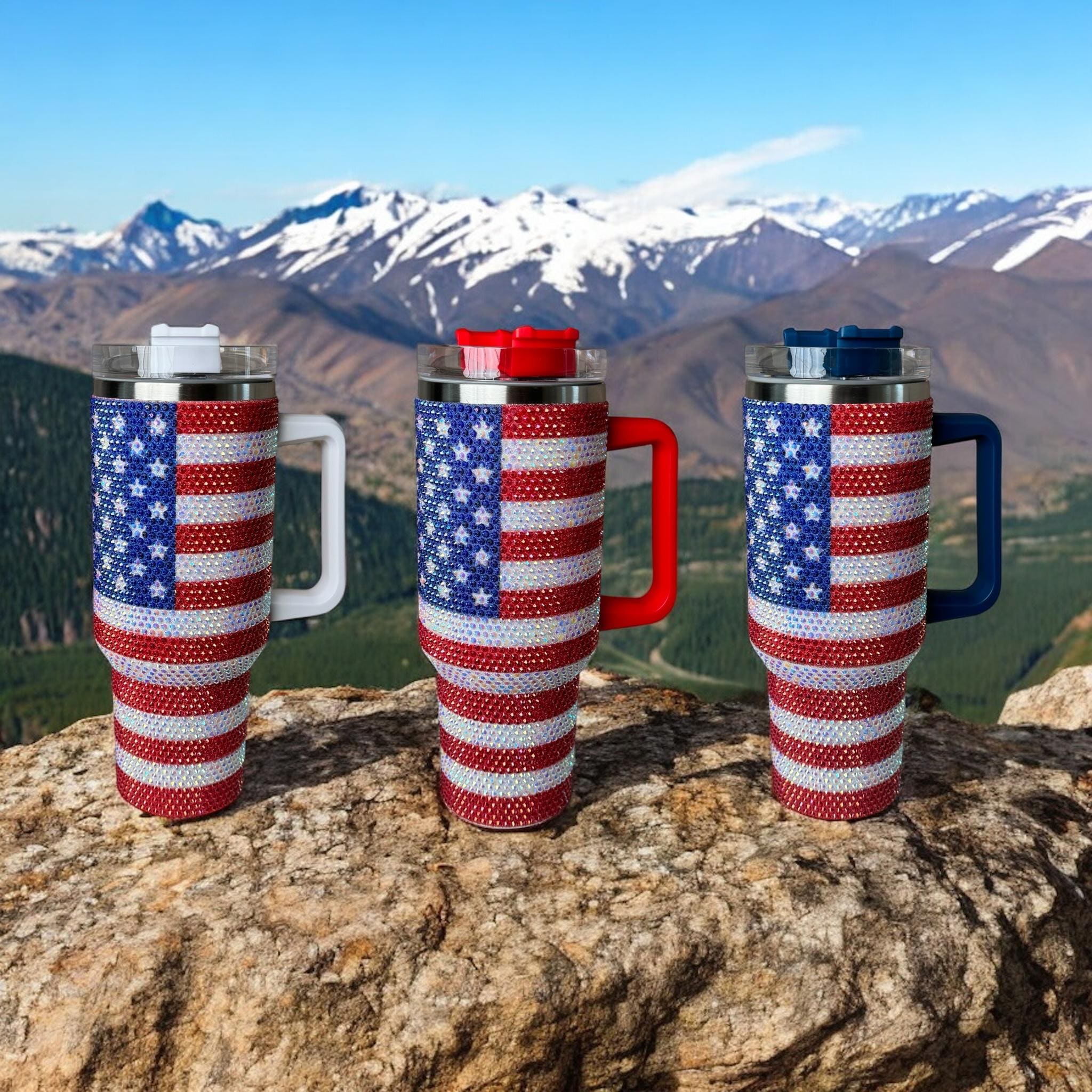 American Flag Rhinestone Tumbler 40oz: Stainless Steel, Leak-Proof