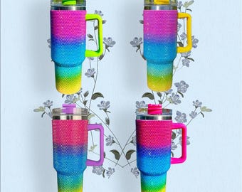 Rainbow Rhinestone Tumbler 40oz: Leak-Proof Stainless Steel