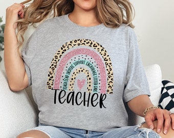 Funny Teacher T-Shirt Women - "It's A Good Day To Teach Tiny Humans" Rainbow Graphic, Grey, Large - View #5