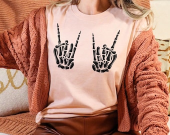 Skelethand rock op Halloween-shirt: grappig feest-T-shirt