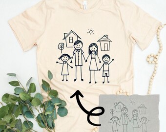 T-shirt dessin personnalisé pour enfants : t-shirt oeuvre d'art personnalisé, cadeau pour les parents