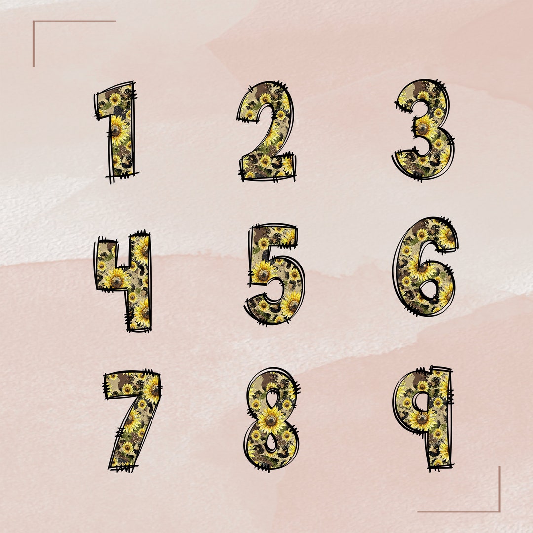 Year 9 Lettering 1-9 Letters for Clipart Projects, PNG Files, Sunflower Letters, Camo ...