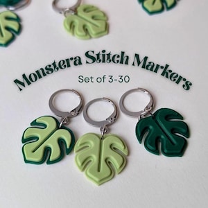 Set de marcadores de punto Monstera: marcadores de crochet y tejido para amantes de las plantas. Accesorios de hilo impresos en 3D. Regalo para entusiastas del crochet y el tejido.