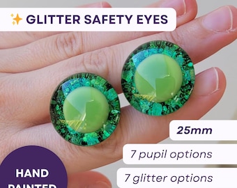 Hand Painted Glitter Safety Eyes 25mm for Amigurumi Crochet Plush Dolls, Colored Pupil Resin Eyes, Sparkly Kawaii Eyes for Stuffed Animals