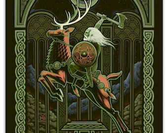 Arthurian Green Knight Art Print: Celtic Gawain Mythology Poster
