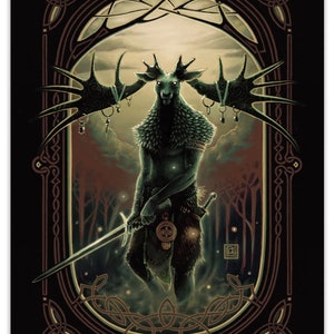 Warden of the Woods Forest Guardian Celtic Fantasy Art Poster