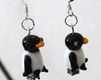 Blown Glass Penguin Earrings