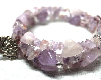 Amethyst chip wrapping bracelet with tree of life charm