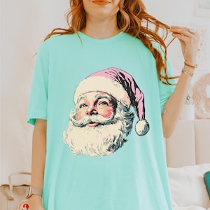 Vintage Santa in a Pink Hat ~ Unisex TShirt ~ Pink Christmas Tee ~ Pink Santa Claus Shirt ~ Trendy Girly Christmas ~ Cute Shirts for Women