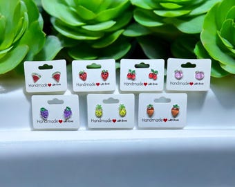 Fruit Stud Earrings,Strawberry,Watermelon,Cherry,Peach,Grape,Pineapple,Carrot