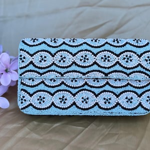 Skywave Elegance - Handcrafted beaded Shoulder Bag