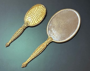 24K Gold Plated Mirror & Brush Set