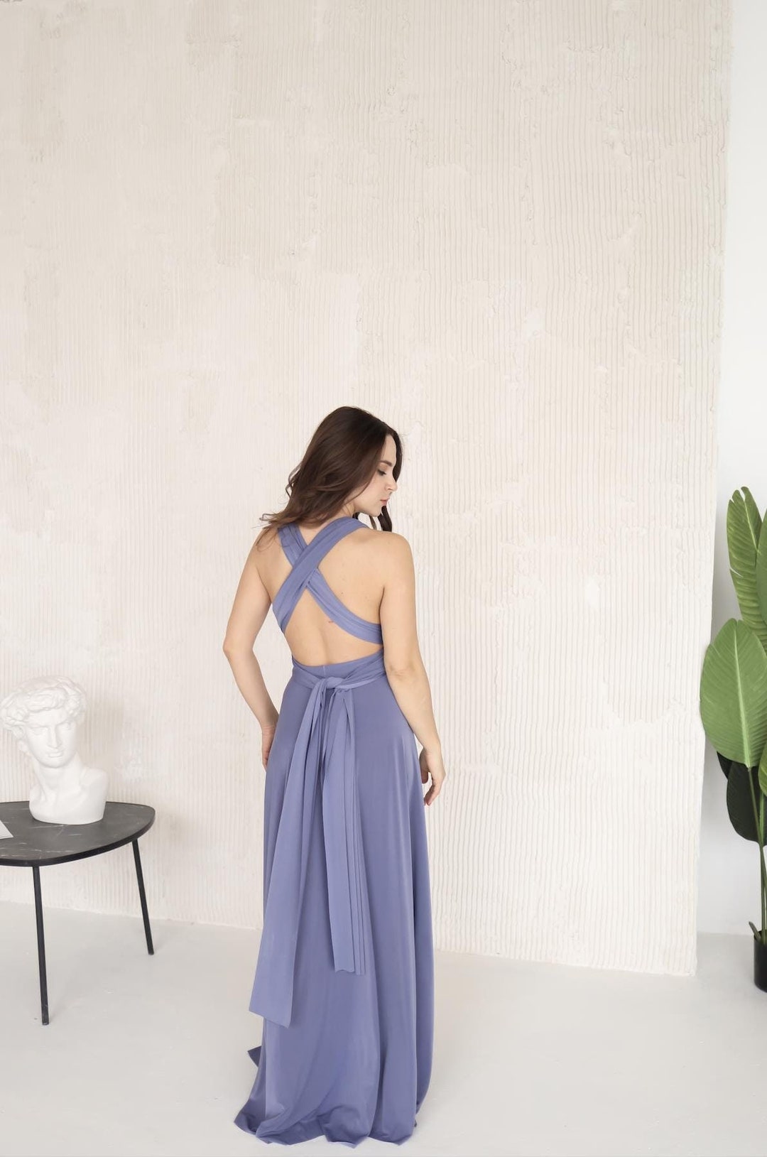 steel blue bridesmaid dresses with sleeves Wedtrend Steel Blue A Line V Neck Floor Length Cold Shoulder Long Chiffon  Bridesmaid Dress With Slit – WEDTREND main image 0
