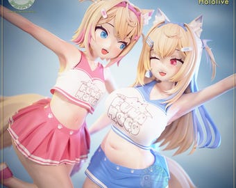 Fuwamoco Cheerleaders Figure | Hololive| 12k Resolution | 3D Printed | Unassembled | Unpainted