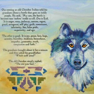 Print on Paper, Calligraphy, Wolf, Cherokee Saying, Gift, Art Print, 8x10 Print, 11x14, 5x7, Decor Art, Art, Small Print, Gift