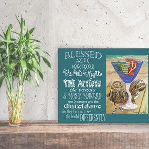 Artist Gift, Blessed are the Weird, Print on Paper, Inspirational Saying, Burrowing Owls, Funky Fish, Happy Art, Beach Art, Poet, Artist 11 x 14 inches
